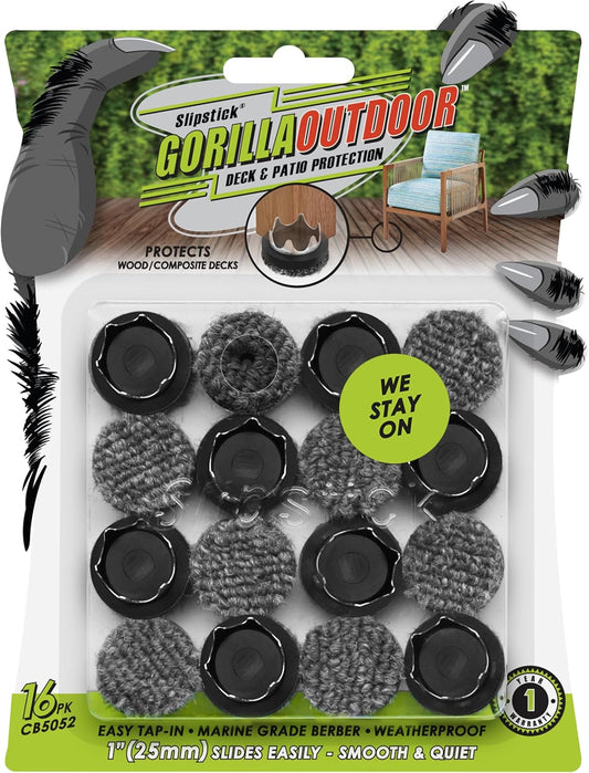 GorillaOutdoor 1 inch Round Furniture Feet Floor Protectors/Weatherproof Berber Glides for Furniture (Set of 16) Tap On Furniture Pads for Outdoor & Indoor Use