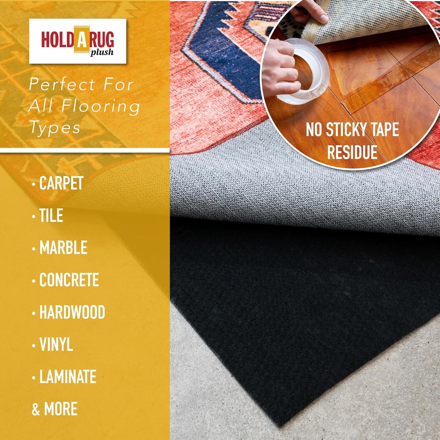 Hold-a-Rug Plush 2' x 11' Nonskid, Nonslip Rug Pad, Reversible Gripper, ¼ Thick, Safe for All Floors and Carpet, Keep Area Rugs Secure