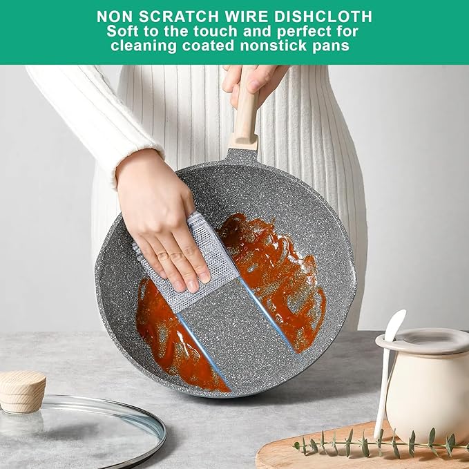 10Pcs Multipurpose Wire Dishwashing Rag, Reusable Non-Scratch Wire Dishcloth, Metal Dish Cloth Wet and Dry for Kitchen Cleaning, Sinks, Dishes, Stove Top, Dimensions(7.87X7.87)