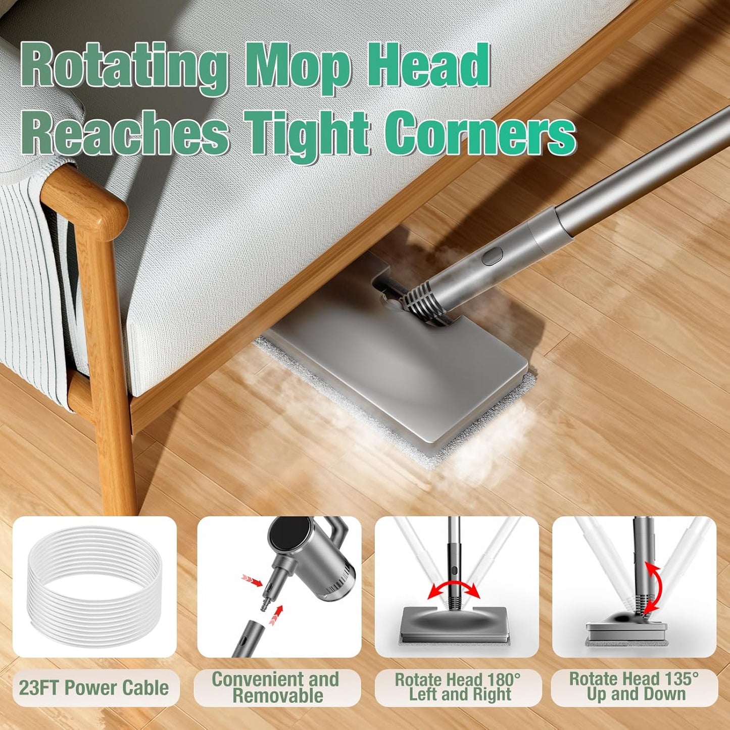 11-in-1 Steam Mop - Detachable Handheld Steam Cleaner with 500mL Tank, 260℉ Floor Steamer for Hardwood, Tile, Grout, Windows, Bath & Kitchen - 3-Level Steam Control, Multi-Purpose Floor Steam Cleaner