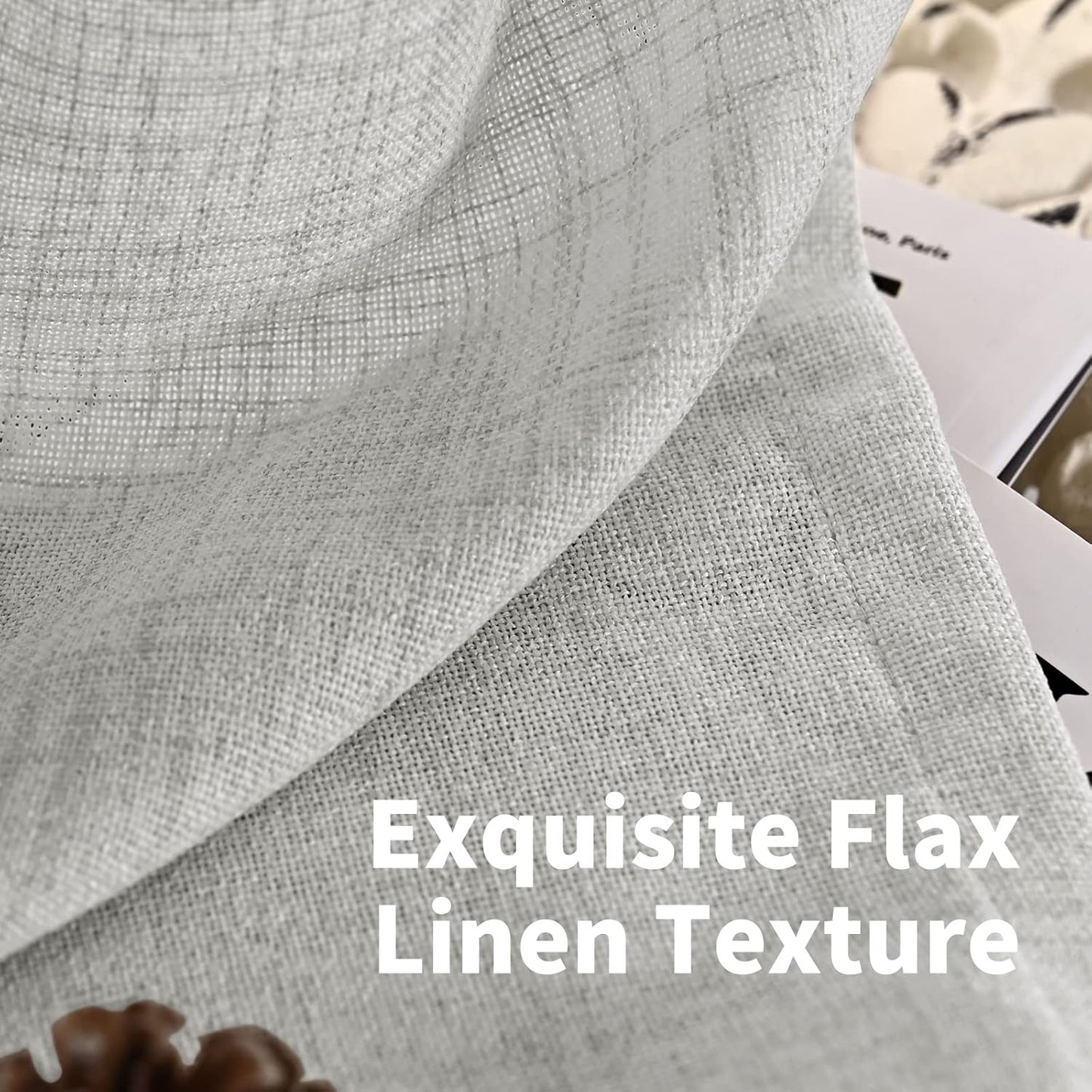 YoungsTex Light Grey Linen Curtains 95 Inches Long for Living Room, Floor Length Semi Sheer Drapes with Rod Pocket Back Tab Light Filtering Window Treatments for Bedroom, 52 X 95 Inch, 2 Panels