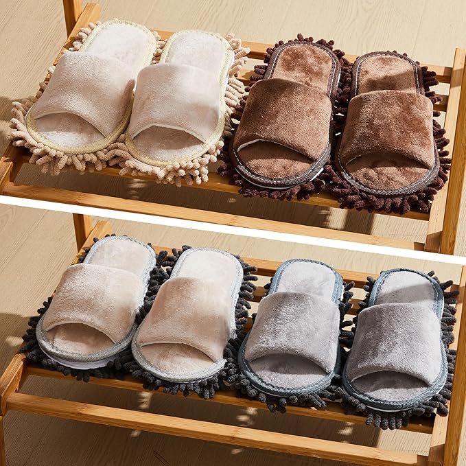 Jecery 4 Pair Washable Microfiber Mop Slippers Detachable Dusting Shoes for Floor Cleaning, Office & Home Use Suitable for Women & Men(Blue,Beige,Brown, White,M Size)