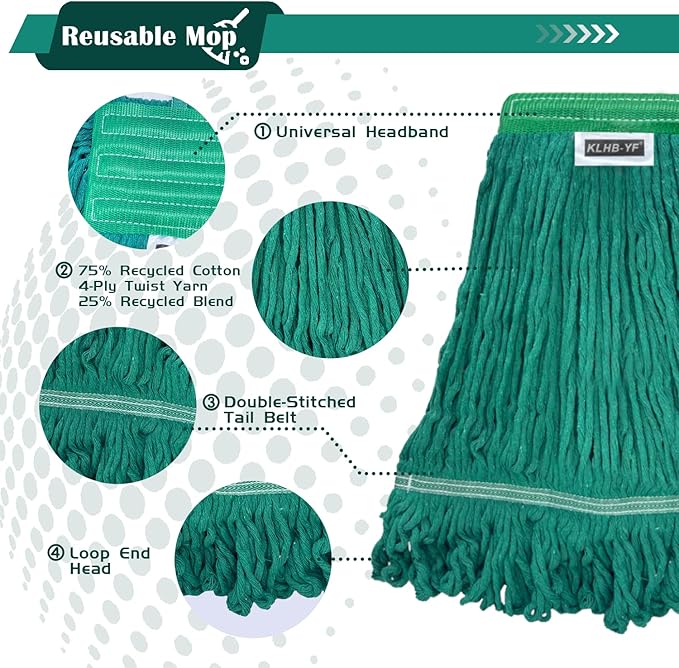 4 Pack Heavy Duty Commercial Mop Head Replacement,Commercial String Mop Head，Loop-End Mop Head Replacement,Cotton Washable Industrial Mop Head,Wet Cleaning Mop Head for Home,Industrial and Commercial