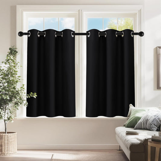 PONY DANCE 30 Inch Length Curtains Vlances - Blackout Thermal Insulating Drapes for Home Theatre Bathroom Kitchen Basement Cafe RV Camper Windows Blinds (Black, 29 Inches Wide by 30 Inches Long)