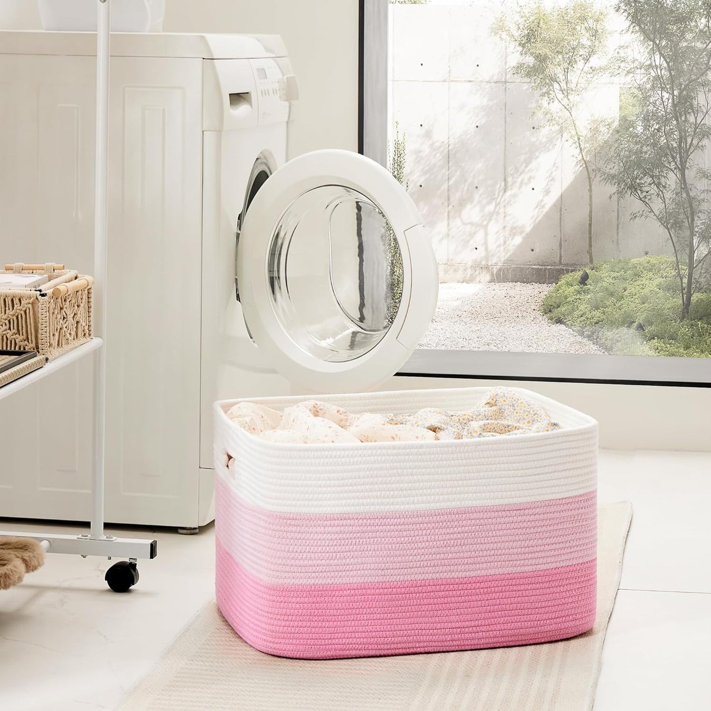 Blanket Basket,Rectangle Woven Baskets for Storage,100L Laundry Basket for Decorative Nursery Blanket,Toys,Dirty Clothes and Magazine in Shelves,Baby Room,and Living Room