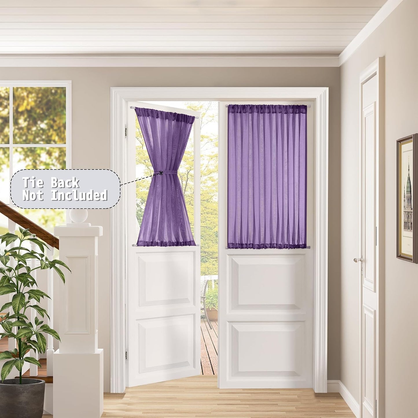Tollpiz Short Sheer Curtain Linen Textured Curtain Sheers Doorway Light Filtering Voile Patio Glass Door Rod Pocket Curtains French Door, 54 x 54 inches Long, Royal Purple, Set of 1 Panel