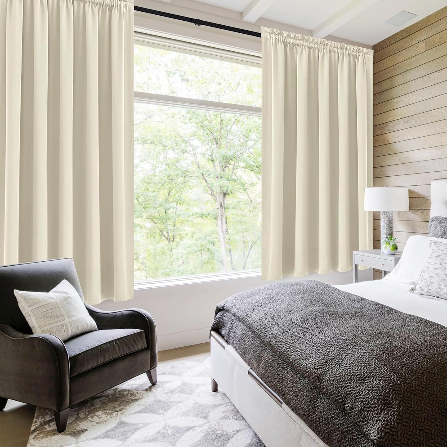 DWCN Thermal Short Blackout Curtains for Bedroom/Kitchen, Energy Saving Room Darkening Curtains for Nursery/Bedroom/Kitchen(W60 x L36inch, Light Beige, Set of 2 Panels, Top of Rod Pocket)