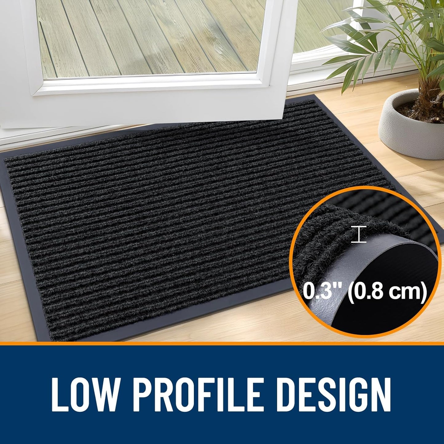 OLANLY Front Door Mat Indoor Outdoor Entrance, Waterproof Heavy Duty Doormat, Fade Resistant, Low Profile, Easy Clean Patio Porch Welcome Floor Mats for Entry, 71x23, Black