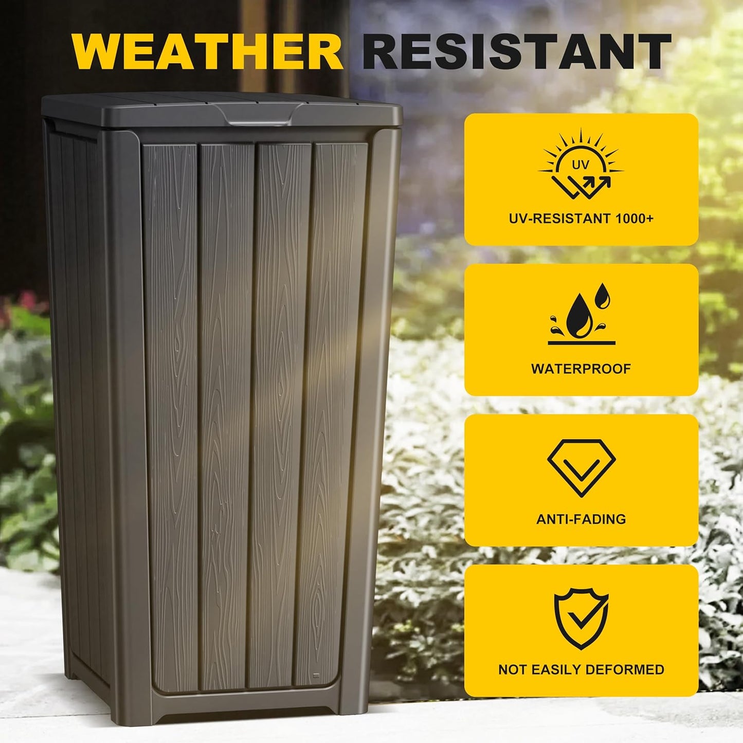 EasyUp Outdoor Trash Can with Lid, Waterproof and Sunscreen Resin Garbage Cans, Outside Trash Bin for Patio, Kitchen, Deck or Backyard(Black)