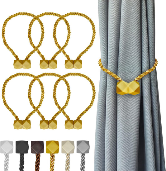 Hion Magnetic Curtain Tiebacks Golden 6 Pack, Curtain Tiebacks Buckles Holdbacks Holders Hooks Clip for Home Bedroom Office Decorative Thick or Thin Curtain