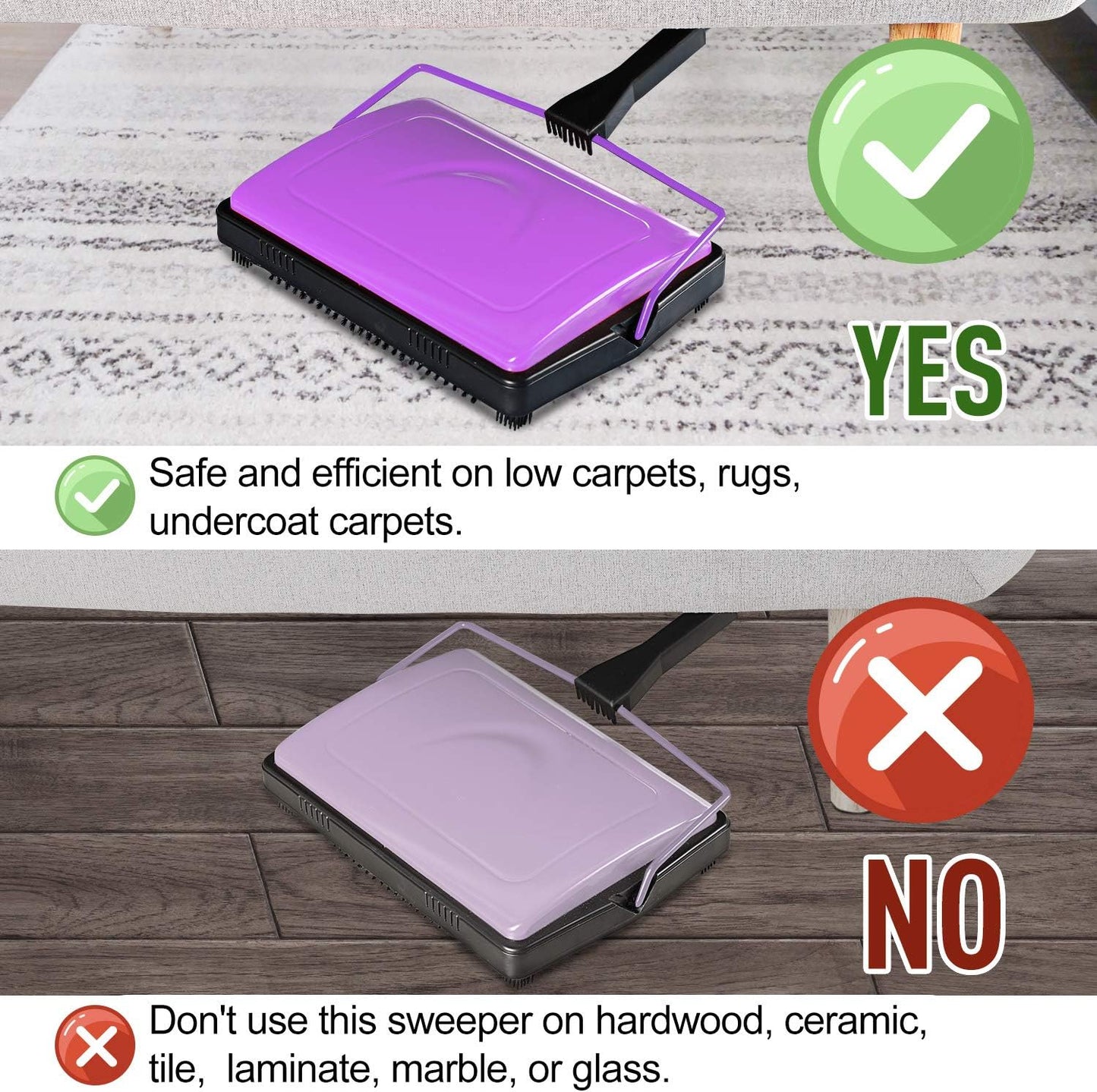 Yocada Carpet Sweeper Cleaner for Home Office Low&Undercoat Carpets Rugs Pet Hair Dust Scraps Paper Small Rubbish Cleaning with a Brush