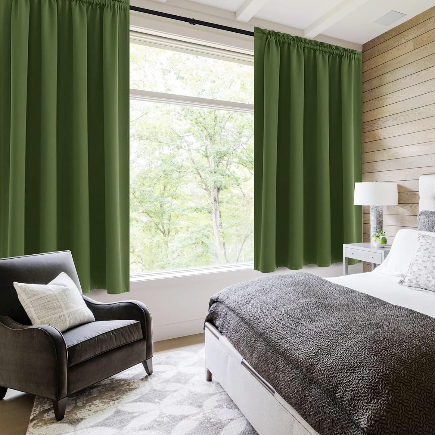 DWCN Olive Green Room Darkening Blackout Curtains - Thermal Insulated Privacy Energy Saving Window Curtain Drapes 52 x 63 inch Length, Set of 2 Bedroom Living Room Curtains