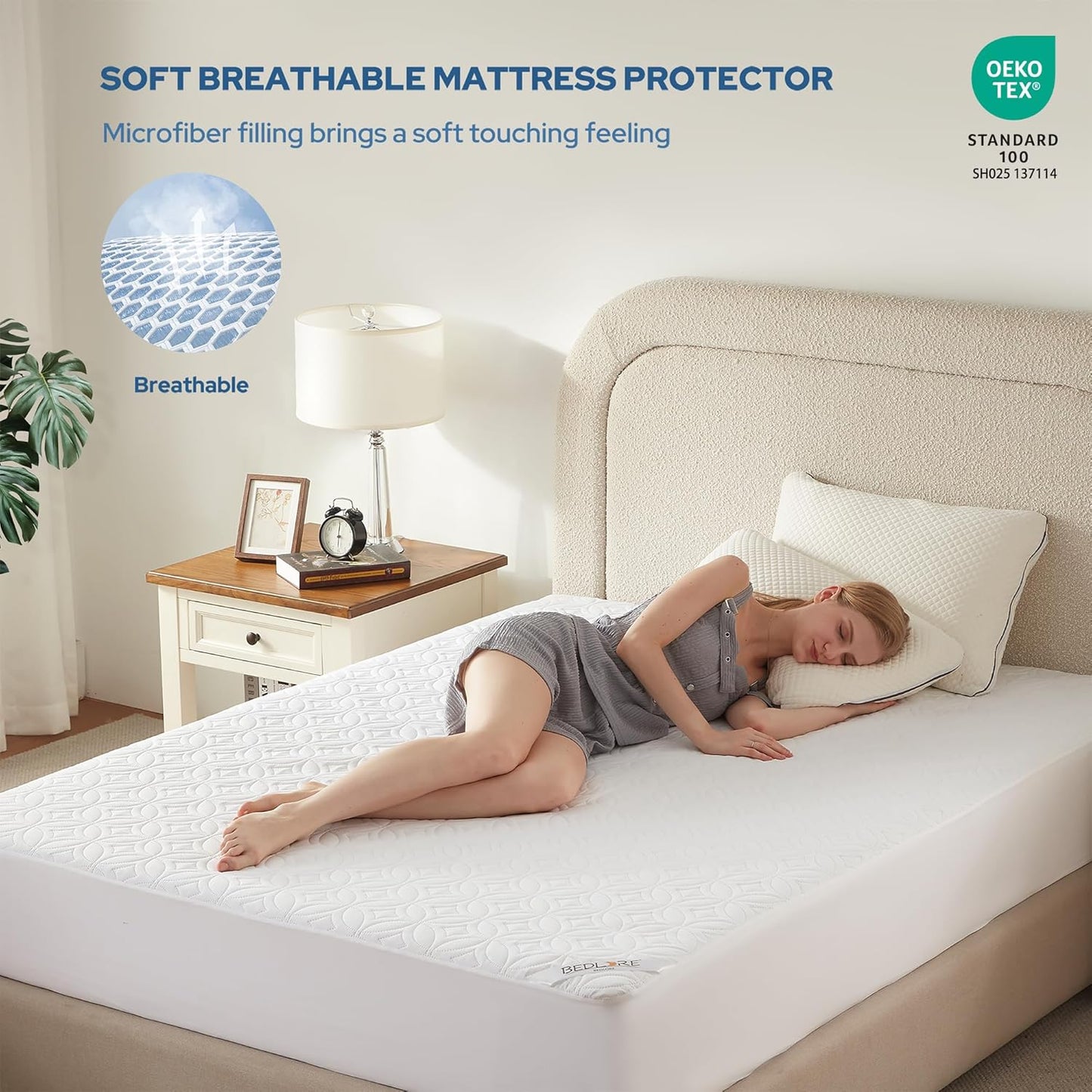 BEDLORE Waterproof Mattress Protector, King Size Noiseless Mattress Pad with Deep Pocket 6"-18" Depth, Soft Breathable Bed Mattress Cover Washable for Home, Bedroom, Hotel (White)