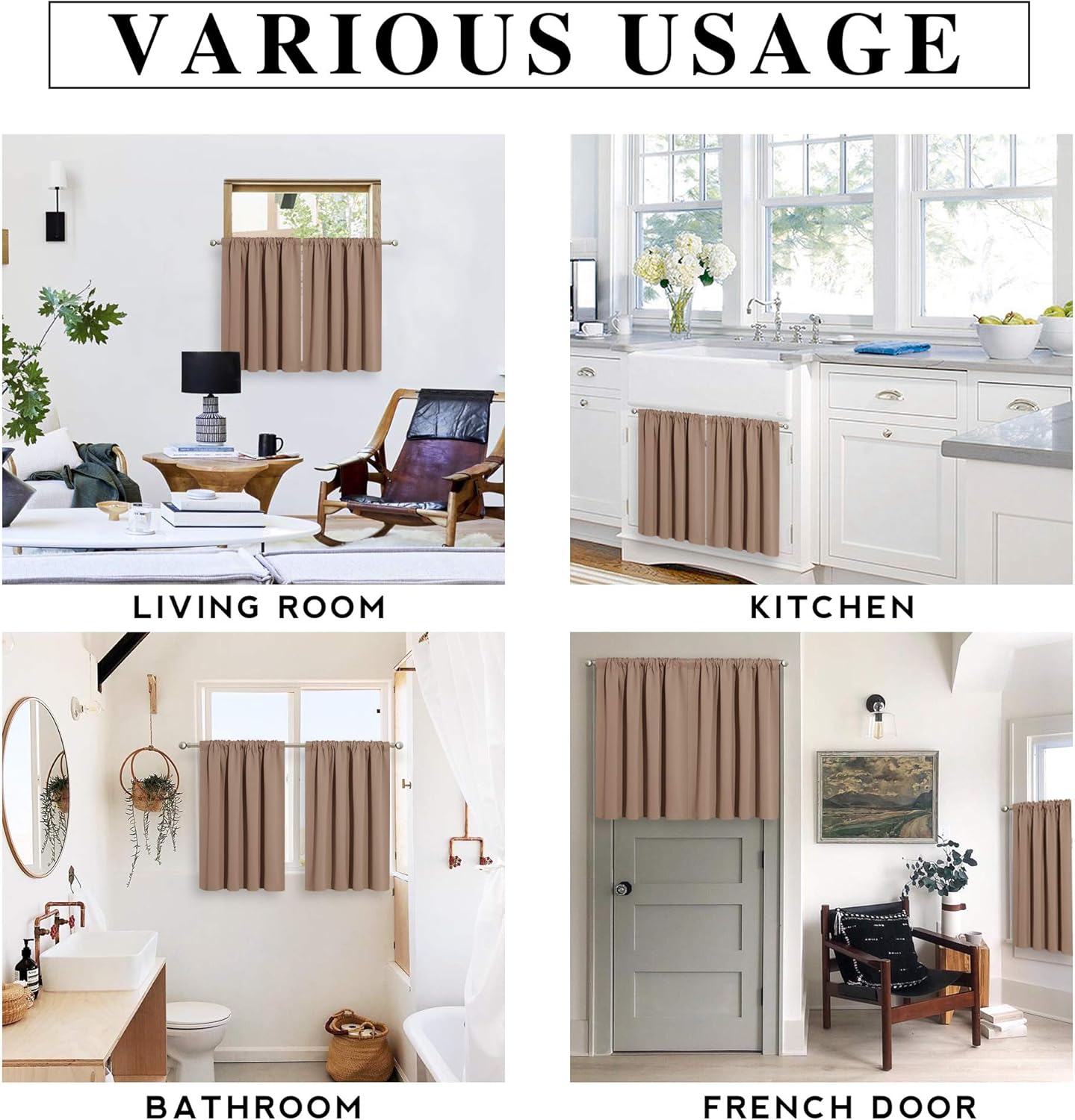 RYB HOME Blackout Small Window Curtains for Kitchen, 2 Panels Solid Kitchen Curtains Privacy Half Window Treatment for Closet Bathroom Bunk Bed Basement, W29 x L30 inches, Mocha