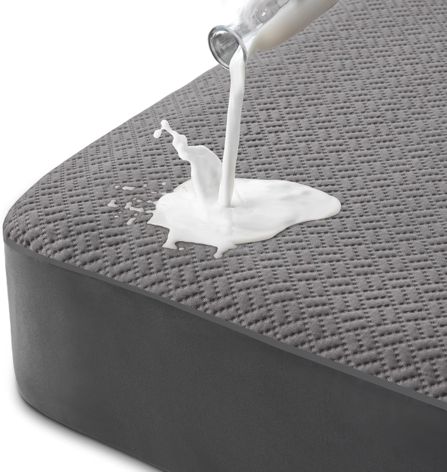 Hanherry 100% Waterproof Mattress Protector King Size - Grey, Mattress Cover 3D Air Fabric Cooling Mattress Pad Cover Smooth Soft Breathable Noiseless, 8''-21'' Deep Pocket