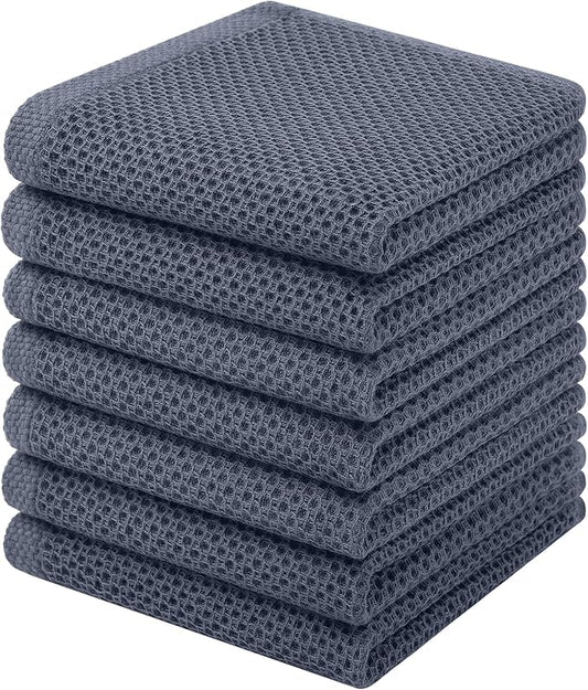 Homaxy 100% Cotton Waffle Weave Kitchen Dish Cloths, 7-Pack Ultra Soft Absorbent Dish Towels, Quick Drying Dish Rags, 12 x 12 Inches, Dark Grey