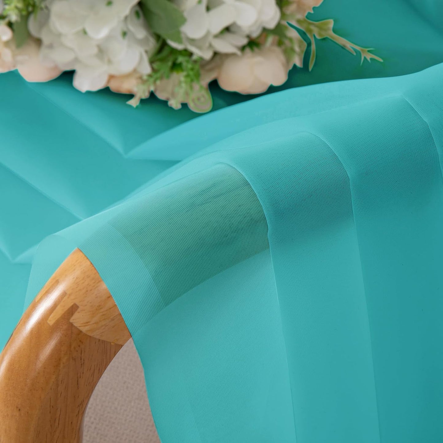 Chyhomenyc Turquoise Sheer Curtains 45 Inch Long 2 Panels, Light Filtering Rod Pocket Voile Short Curtains Drapes for Living Room Bedroom Small Windows, 42Wx45L Inches