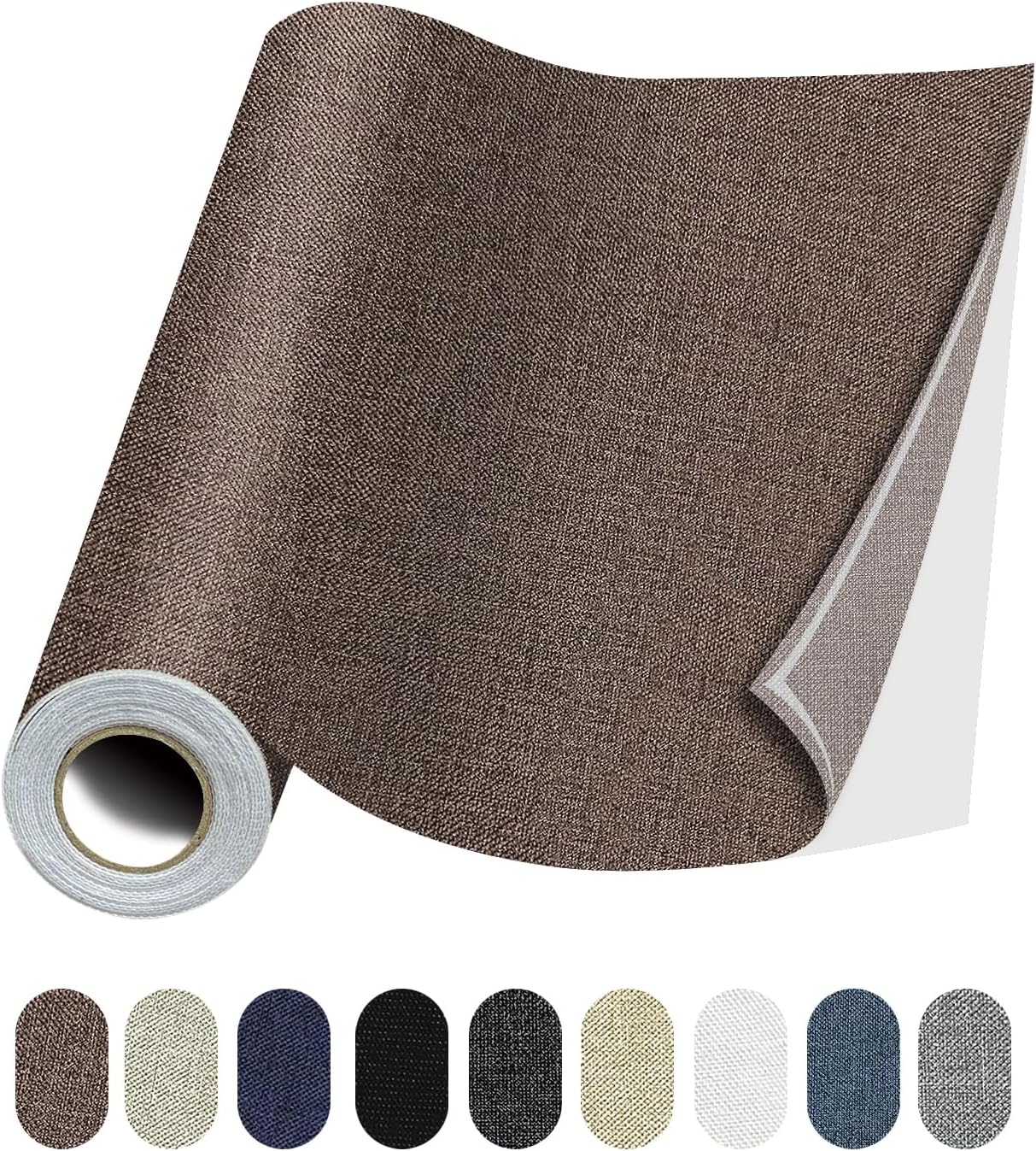 Fabric Repair Patches, 17X158 Inch Linen Repair Tape Self-Adhesive Fabric Patches Durable, DIY Large Linen Tape for Sofa, Couches, Furniture, Chair, Clothing （17X158 Inch, Brown）