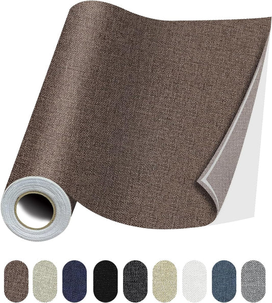 Fabric Repair Patches, 17X158 Inch Linen Repair Tape Self-Adhesive Fabric Patches Durable, DIY Large Linen Tape for Sofa, Couches, Furniture, Chair, Clothing （17X158 Inch, Brown）