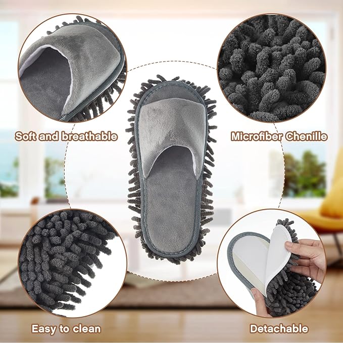 Jecery 4 Pair Washable Microfiber Mop Slippers Detachable Dusting Shoes for Floor Cleaning, Office & Home Use Suitable for Women & Men(Black, Beige, Pink, Gray,M Size)