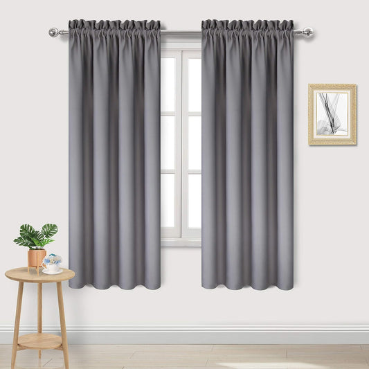 DWCN Grey Room Darkening Blackout Curtains - Rod Pocket Thermal Insulated Privacy Energy Saving Window Curtain Drapes 42x 72 inch Length, Set of 2 Bedroom Living Room Curtains