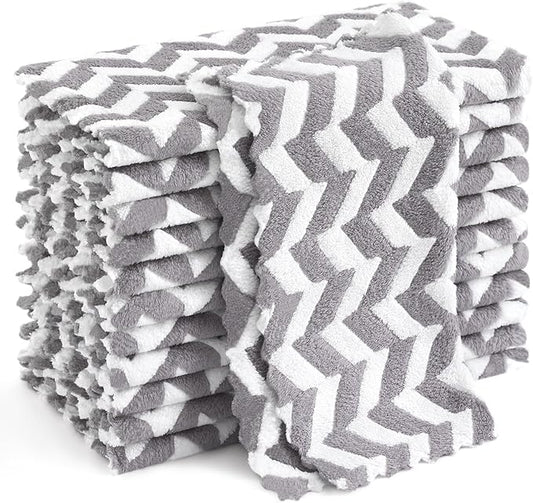 Homaxy 12 Pack Kitchen Dish Cloths, Ultra Soft and Absorbent Dish Towels, Reusable Fast Drying Microfiber Cleaning Cloth, Irregular Waves Coral Velvet No-lint Cleaning Rags, 10 x 10 inches, Grey