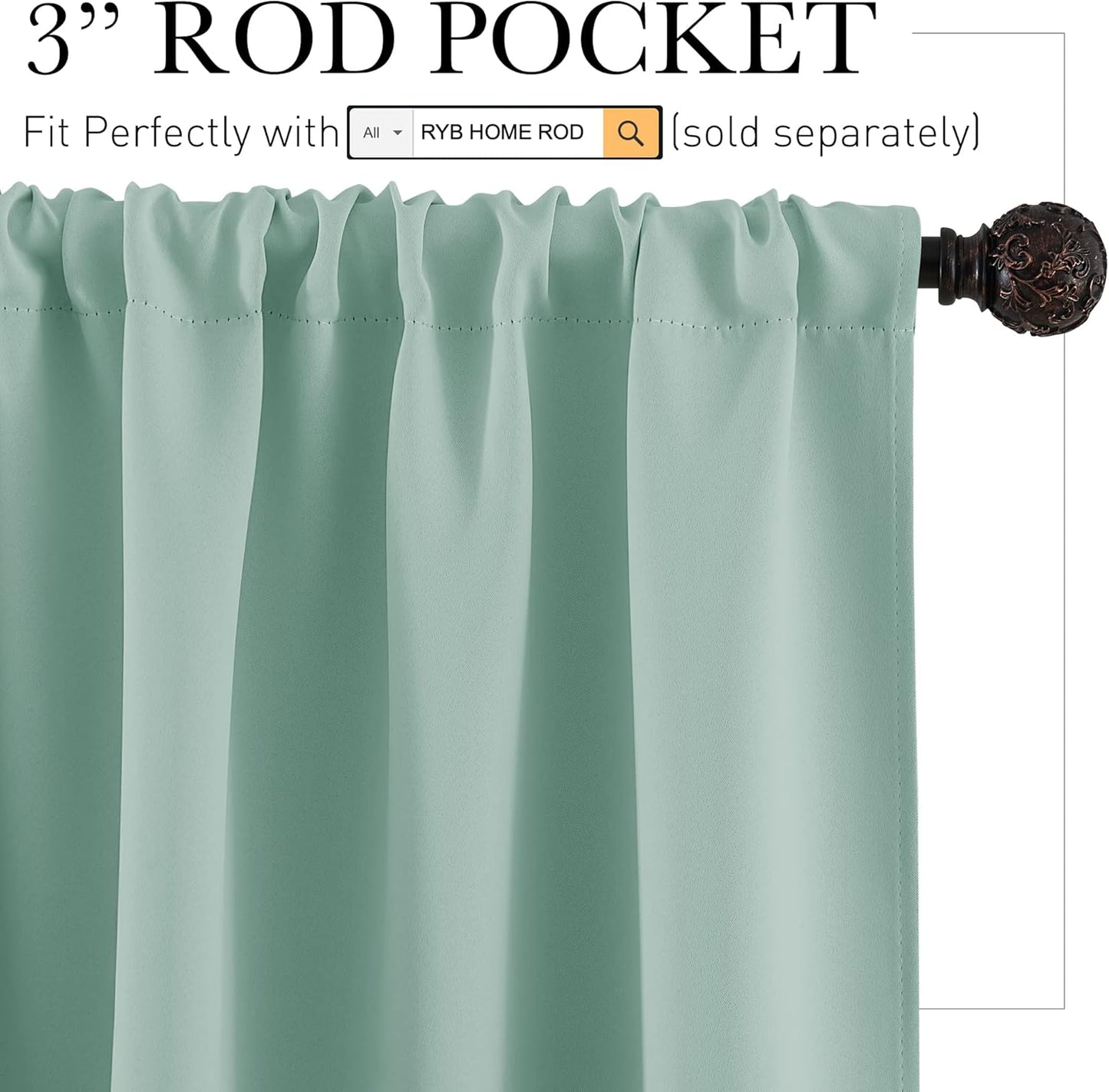 RYB HOME Room Darkening Kitchen Curtains 54 inch Length, Durable Privacy Window Drapes Thermal Insulated Panels Farmhouse Decor for Bedroom Studio Bathroom, W 42 x L 54 inches, Set of 2, Aqua