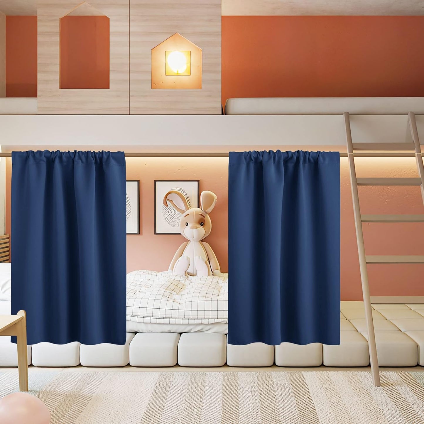 RYB HOME Short Curtains for Living Room Blackout Portable Blinds Shades for Bedroom Bathroom Basement Garage RV Camper Windows, 34 inches Width x 36 inches Length, Navy Blue, 2 Pcs