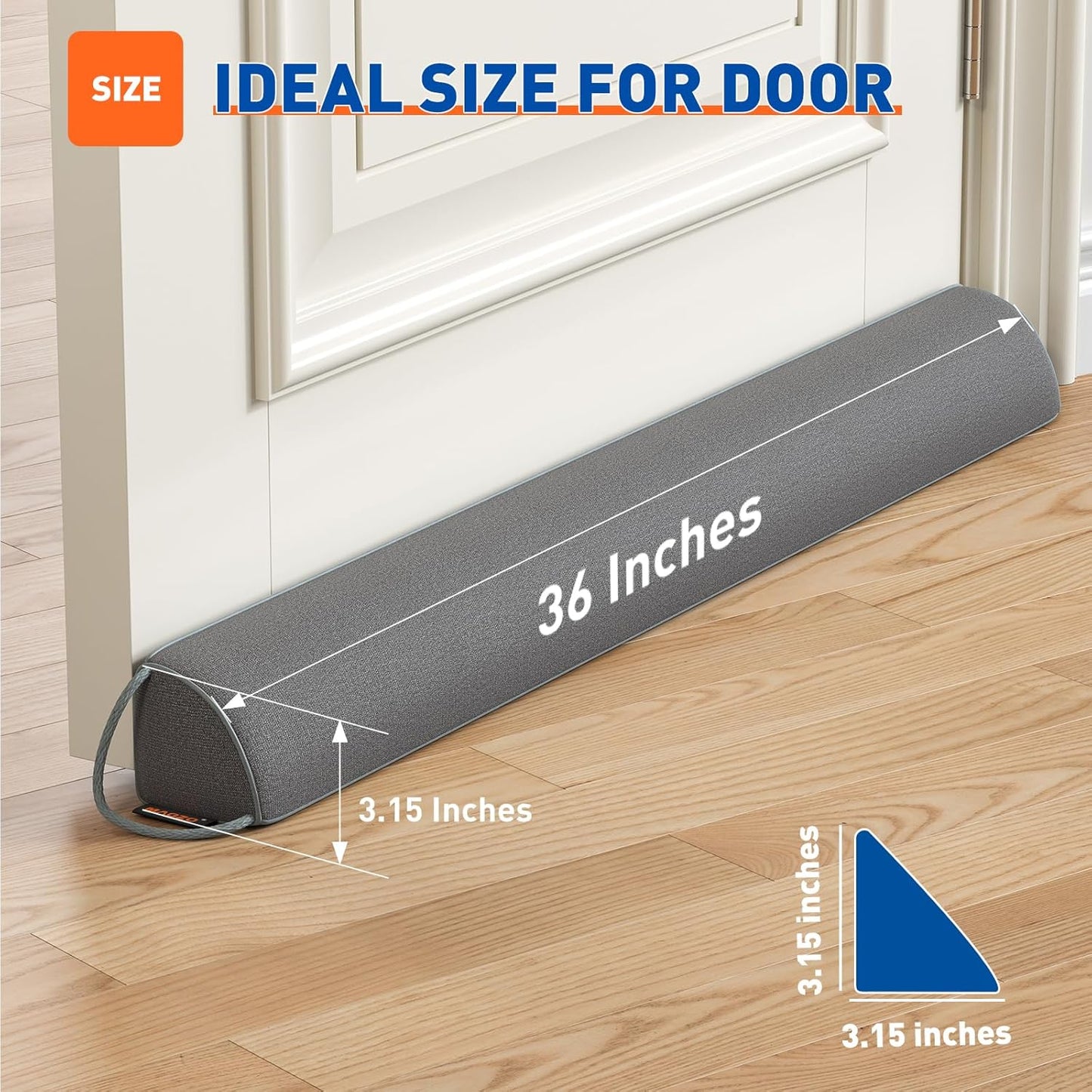 MAGZO Door Draft Stopper 36 Inches, Weighted Triangular Door Snake for Winter Noise Blocker with Hook Loops,Gray