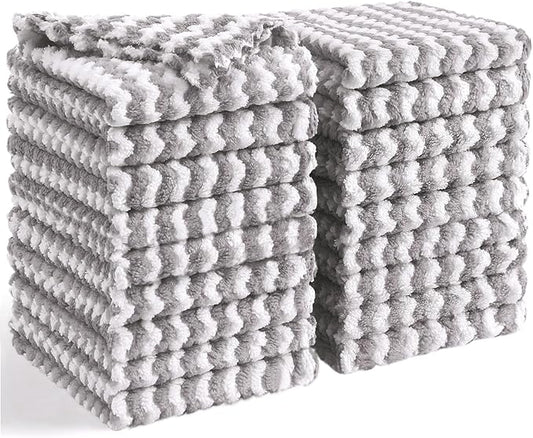 Homaxy 18 Pack Kitchen Dish Cloths, Ultra Soft and Absorbent Dish Towels, Reusable Fast Drying Microfiber Cleaning Cloth, Coral Velvet Wave Design No-lint,10 x 10 inches, Grey