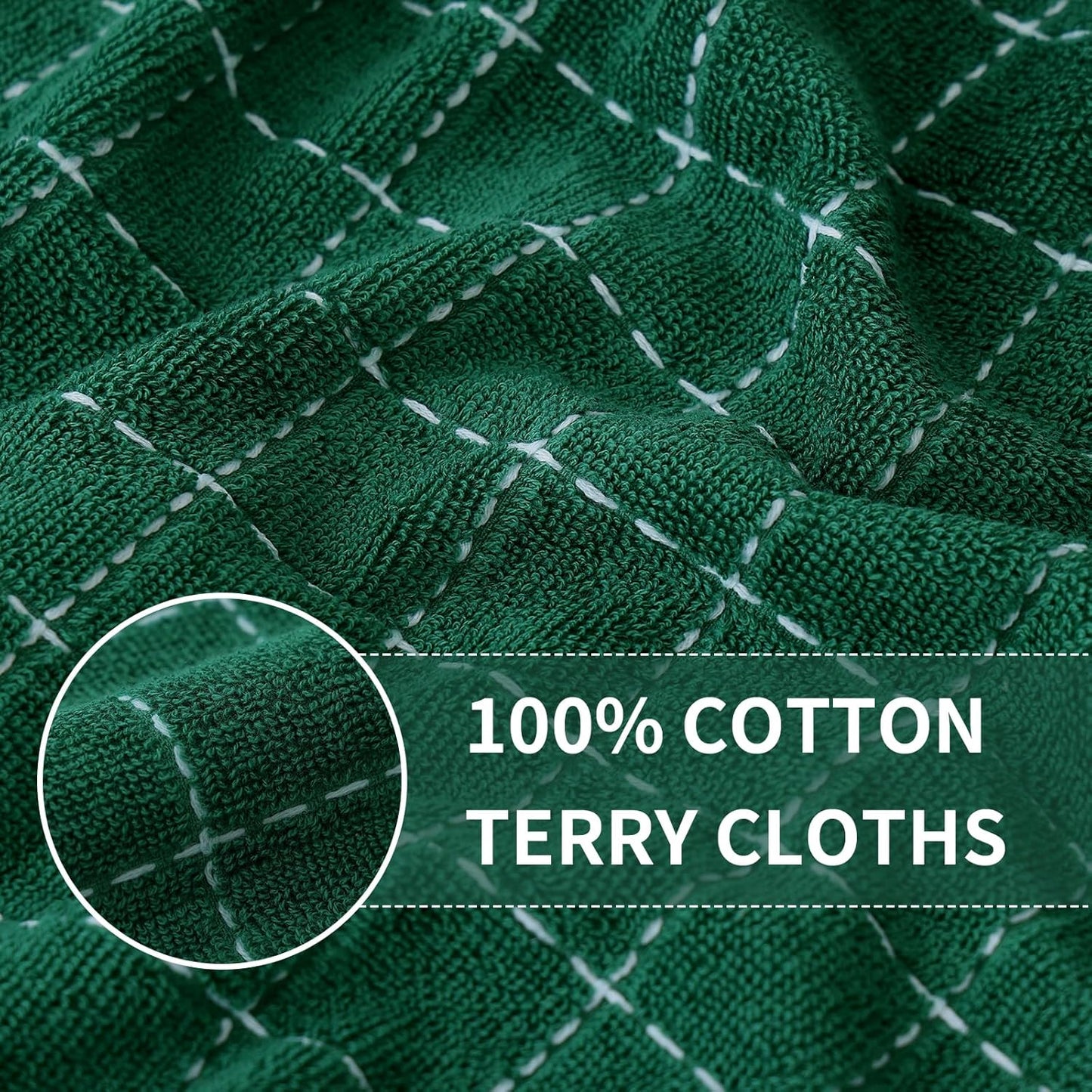 Homaxy 100% Cotton Terry Kitchen Dish Cloths, Ultra Soft and Absorbent Dish Towels for Kitchen, Perfect for Drying and Washing Dishes, 8 Pack, 12 x 12 Inches, Dark Green