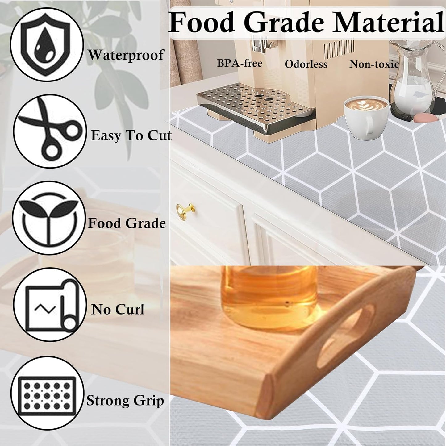 Shelf Liners 18 Inch Wide X 20 Ft Non Adhesive Kitchen Cabinet Drawer Liner Non Slip Water Oil-Proof Strong Grip Pantry Shelves Mat for Bathroom Cupboard Closet Refrigerator