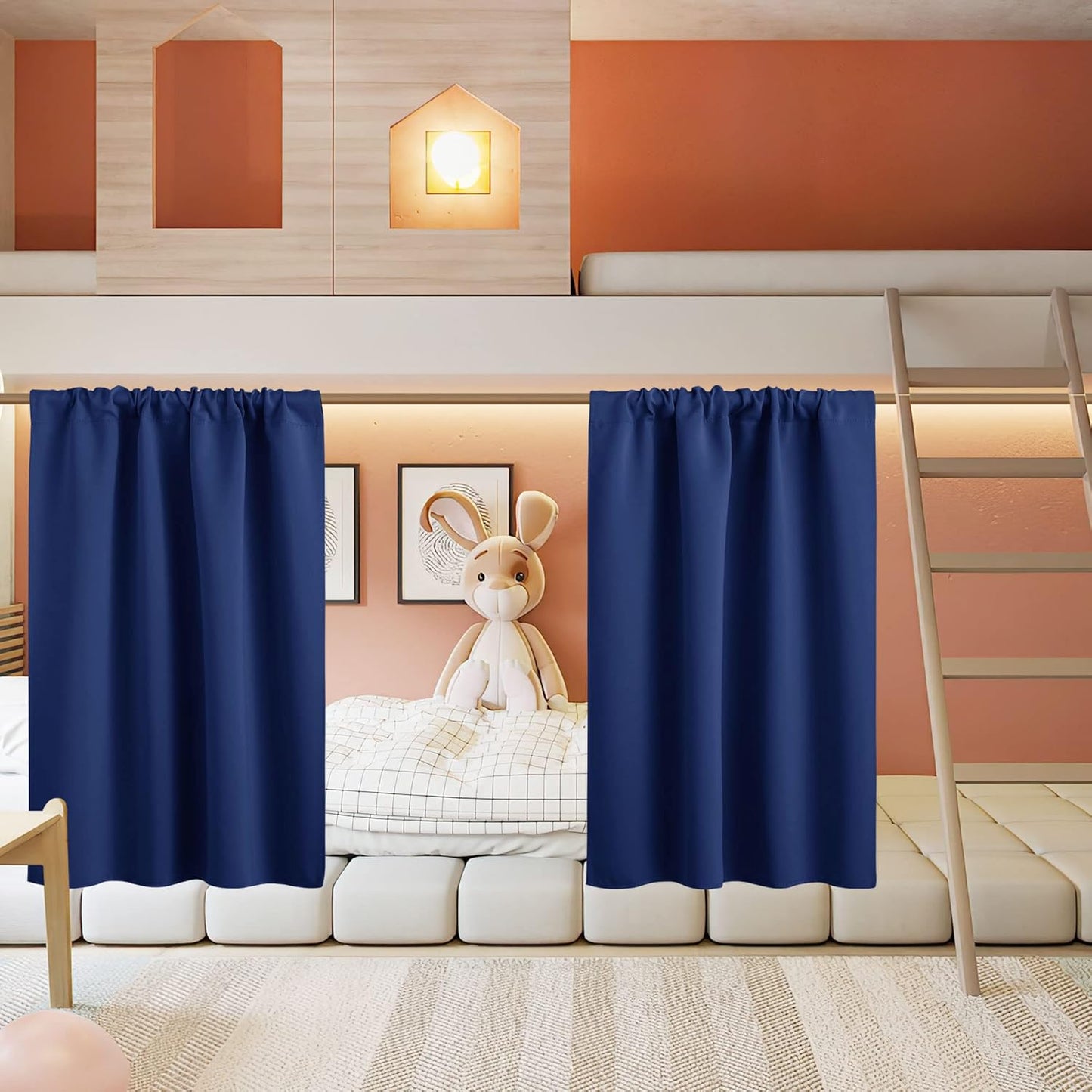 RYB HOME Short Curtains for Living Room Blackout Portable Blinds Shades for Bedroom Bathroom Basement Garage RV Camper Windows, 34 inches Width x 36 inches Length, Marine Blue, 2 Pcs
