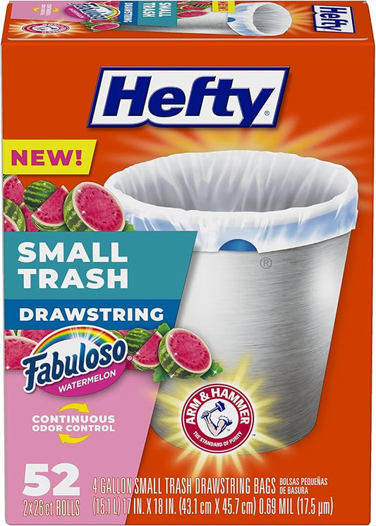 Hefty Small Trash Bags, Fabuloso Watermelon Scent, 4 Gallon, 52 Count