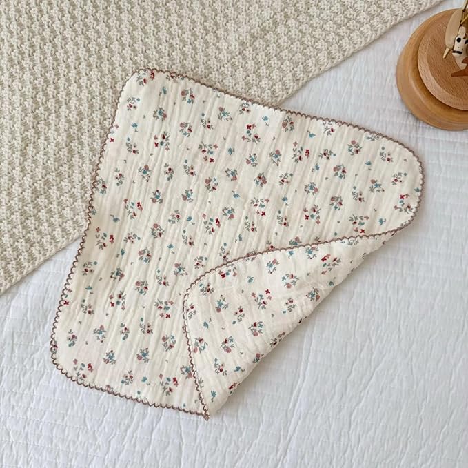 BuLuTu Double-Layer Muslin Cotton Cleaning Cloths Chic Shabby Floral Print Towels Set - Pack of 4, 11x11 Inches, Soft, Absorbent, No Shrink, Kitchen Towel Wipe Dishcloths Cleaning Rags