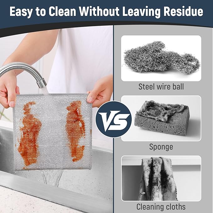 3 Layers Non Scratch Wire Dish Cleaning Supplies 75PCS - Wire Dishwashing Rag Home Essentials-Reusable Steel Wool Scrubber Washcloths,Kitchen Towels and Dishcloths Set for Pans Sinks & Cookware