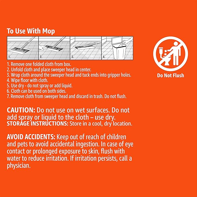 Amazon Basics Dry Sweeping Cloths for Floor Cleaning, Pet Hair, Dust, Dirt, Multi-Surface, Disposable, Fits Swiffer Sweeper Mop Heads, 64 Count