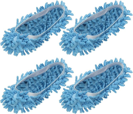 uxcell 4 Pcs Mop Slippers, Mop Socks Microfiber Shoe Cover Washable Mopping Slippers for Floor Cleaning Office & Home Use Women Men, White Trim, Blue