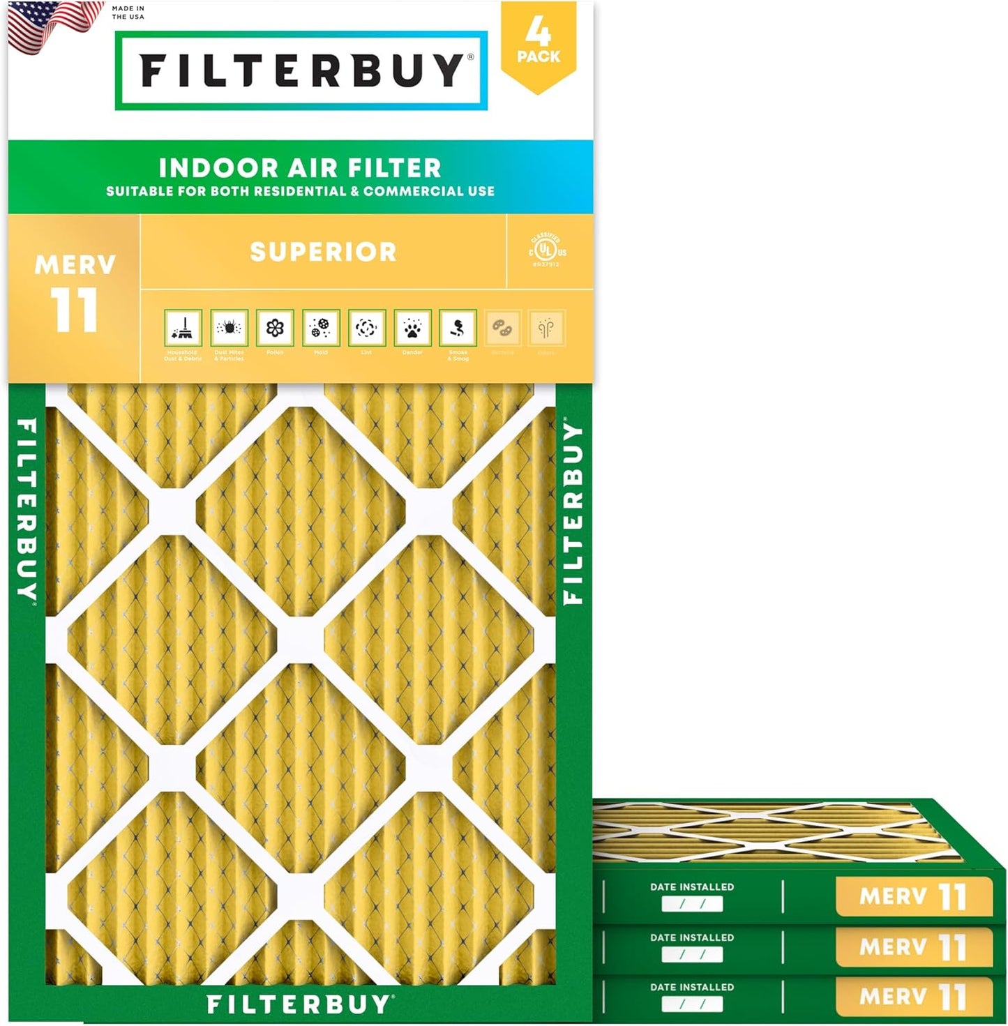 Filterbuy 8x30x1 Air Filter MERV 11 (MPR 1200) Allergen Defense Replacement (4-Pack), Electrostatic Pleated HVAC AC Furnace Filters, Made in USA (Actual Size: 7.50 x 29.50 x 0.75)