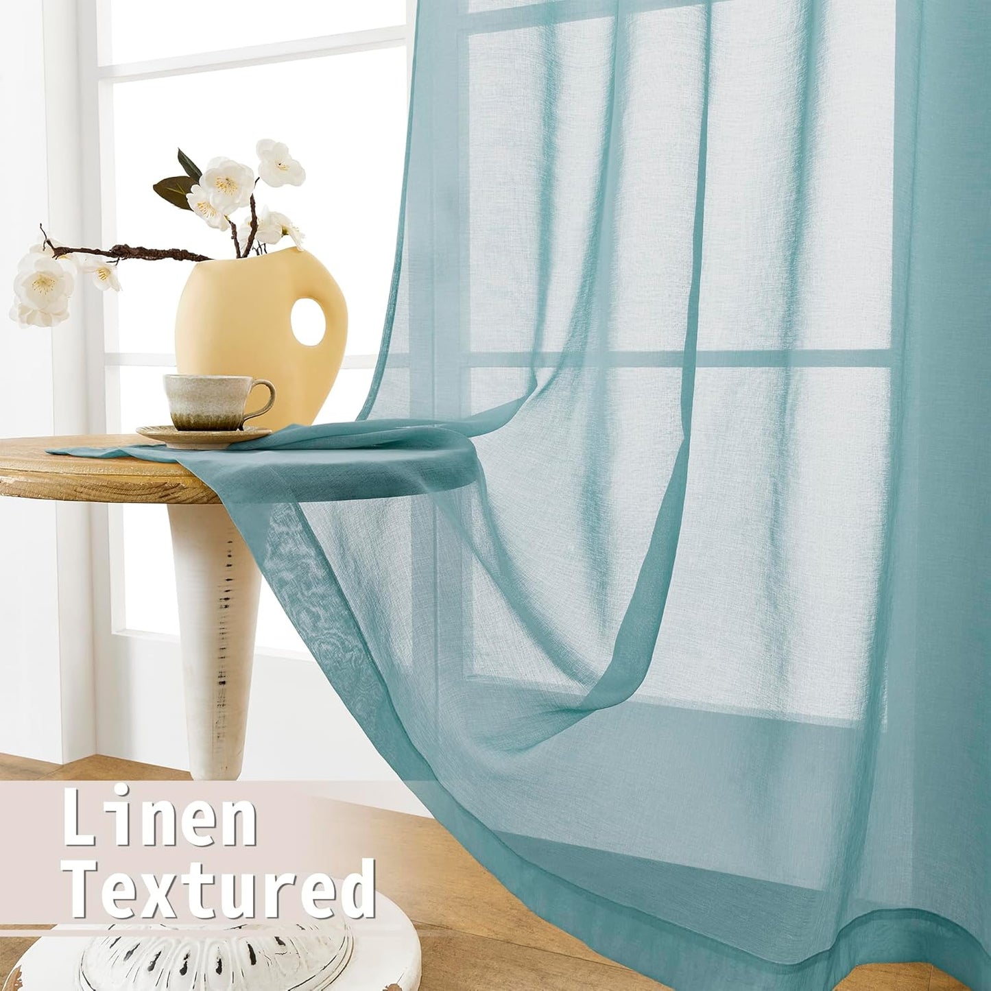 Tollpiz Sheer Door Curtains Closet Linen Textured Curtain Sheers Doorway Light Filtering Voile Patio Door Rod Pocket Curtains French Door, 54 x 80 inches Long, Dusty Blue, Set of 1 Panel