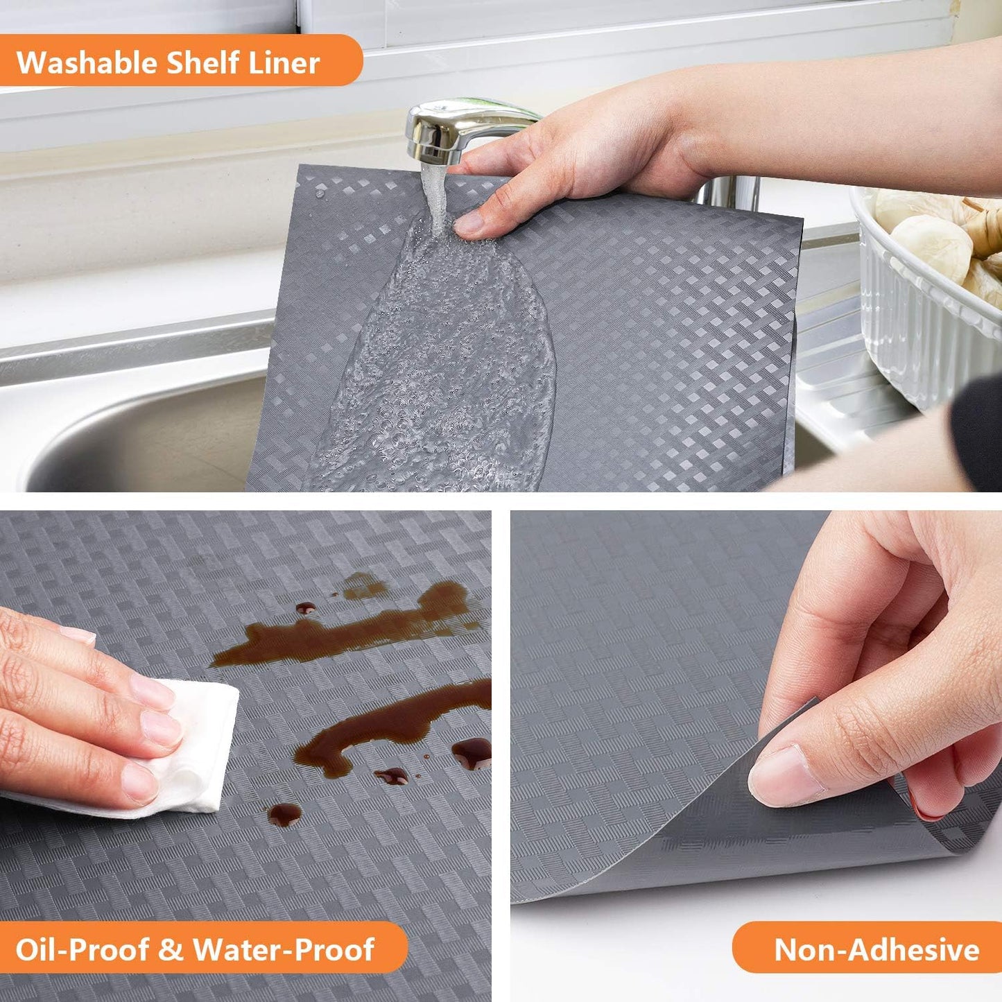 Shelf Liners for Kitchen Cabinets Refrigerator Liners Waterproof Kitchen Cupboard Liner Non-Slip Drawer Mats EVA Material Non Adhesive Fridge Liner for Shelves - Gray （11.8 x 236.2 Inches x 2 Rolls