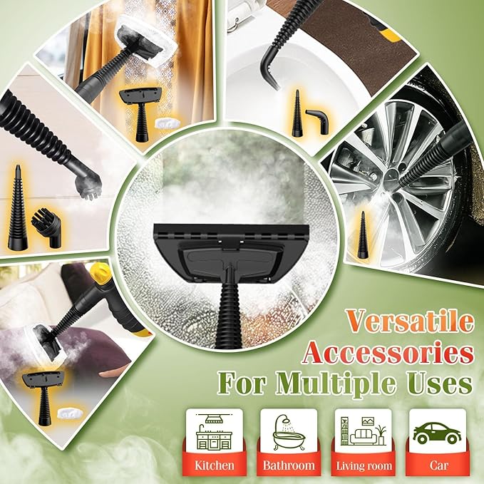 Handheld Steam Cleaner - 275°F High-Temp Fast Heating Multi-Surface Steamer for Cleaning, 100% Chemical-Free Pet Safe Portable Steam Cleaner for Home/Bath/Window/Car Detailing/Upholstery/Couch/Grout