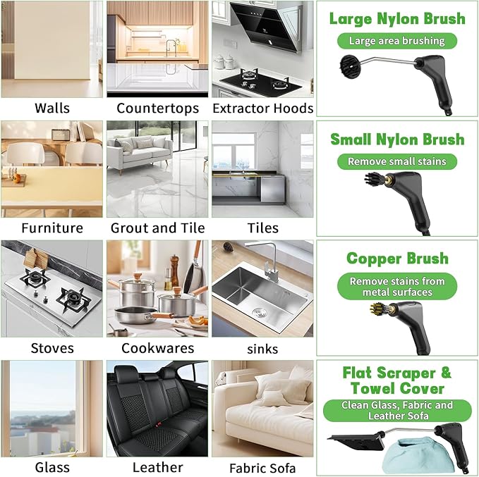 Handheld Steam Cleaner for Home, 2500W High Temperature Pressurized Machine, 1.2L Water Tank, Handle-controlled Steam Output, Portable Cleaning Steamer for Car, Bed Bugs, Furniture, Grout (Green)