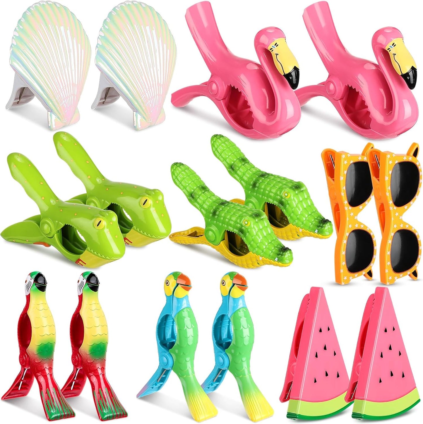 Rtteri 16 Pcs Beach Towel Clips for Beach Chairs Cute Towel Holder Cruise Clothes Pins for Lounge Chair Patio Pool, Assorted Style(Cute)