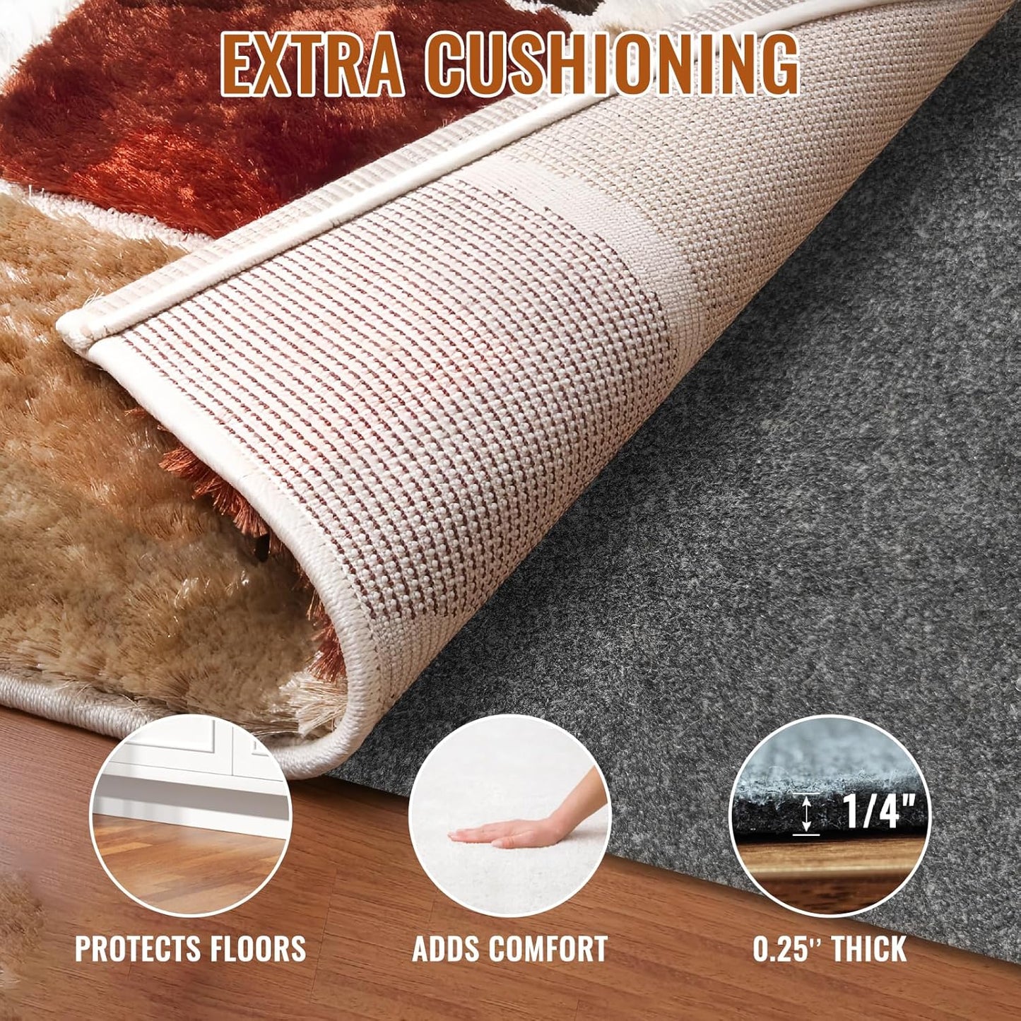 Felt Rug Pad, 10 x 14 Ft Rubber Non-Slip Rug Pad Gripper, Keep Rugs Secure and in Place, Extra Strong Under Carpet Mat Cushion - for All Floors