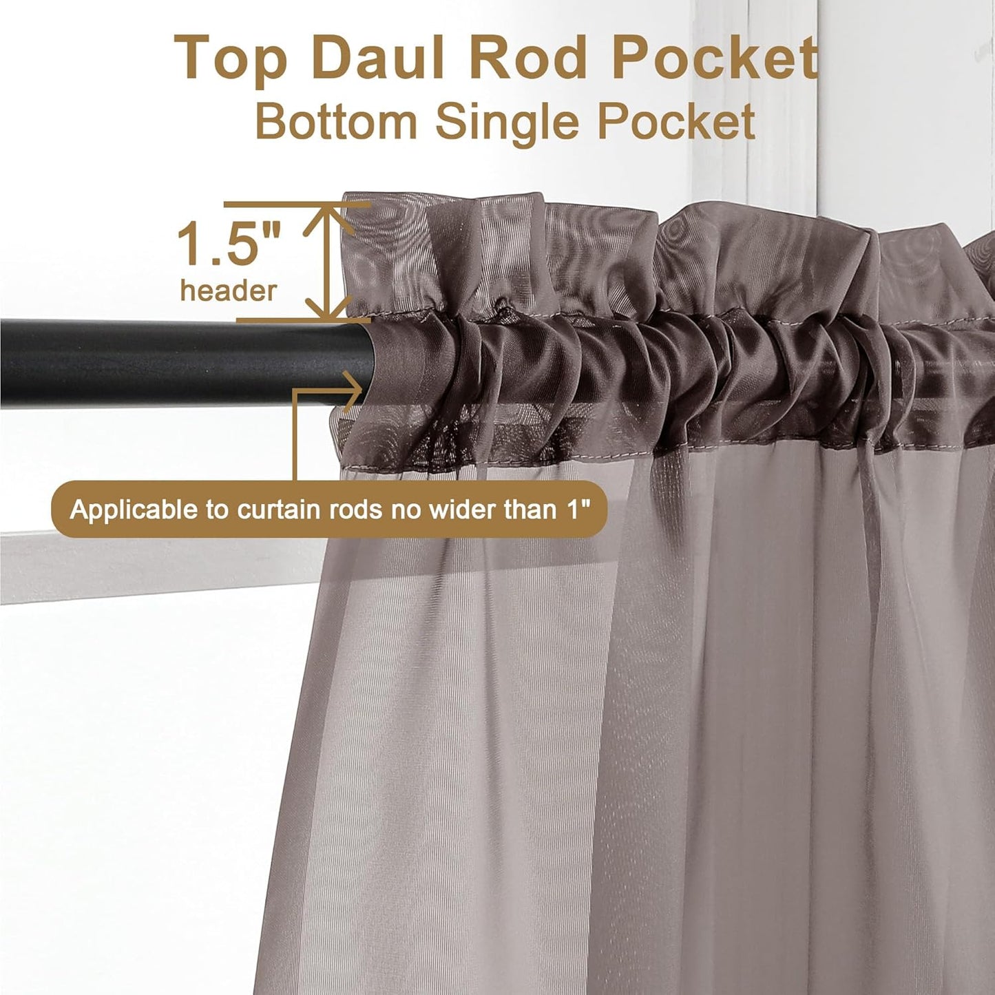 Chyhomenyc Sheer Chocolate Brown Curtains 90 inches Long 2 Panels, Light Filtering Soft Airy Solid Elegant Voile Window Treatment Drapes for Bedroom Living Room Wedding Party Decor, 42 Wx90 L Inches
