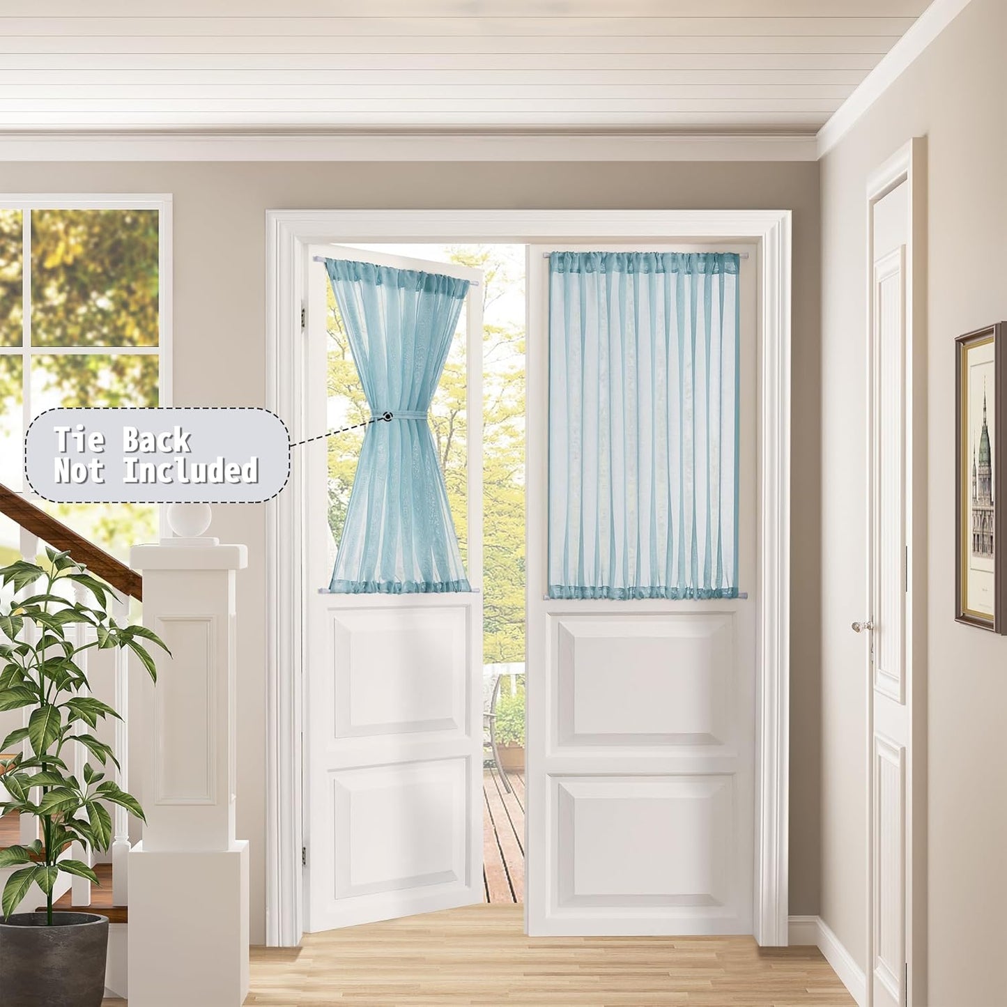 Tollpiz Short Sheer Door Curtains Closet Linen Textured Curtains Sheer Doorway Light Filtering Voile Patio Door Rod Pocket Curtain French Door, 54 x 40 inches Long, Dusty Blue, Set of 1 Panel