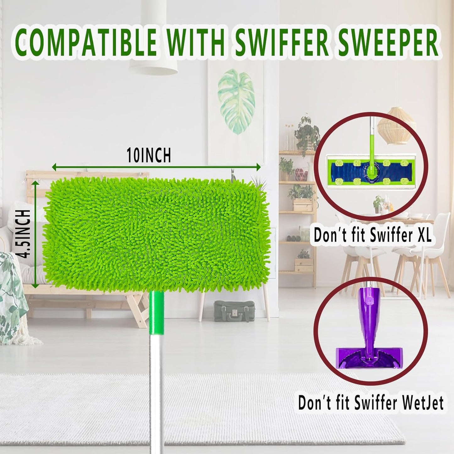 8PCS Reusable Microfiber Mop Pads Washable Wet Pads Compatible with Swiffer Sweeper Refills Pads for Wet & Dry Sweeping Cloths Mop Head Replacement for Household Cleaning
