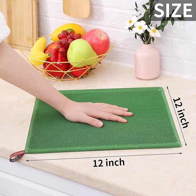 Homaxy 100% Cotton Waffle Weave Kitchen Dish Cloths, 4-Pack Ultra Soft Absorbent Dish Towels, Quick Drying Dish Rags, 12 x 12 Inches, Grass Green