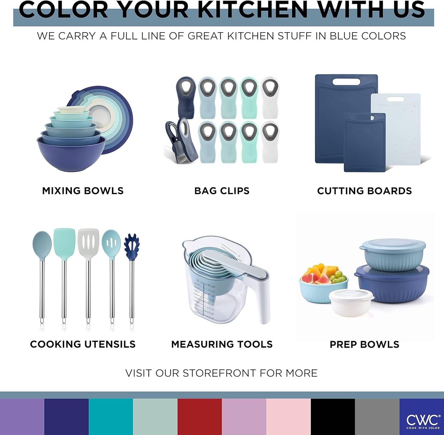 COOK WITH COLOR Bag Clips - Heavy Duty Chip Clip and Refrigerator Magnet Clips for Food Storage with Air Tight Seal Grip, Blue Ombre, Pack of 8